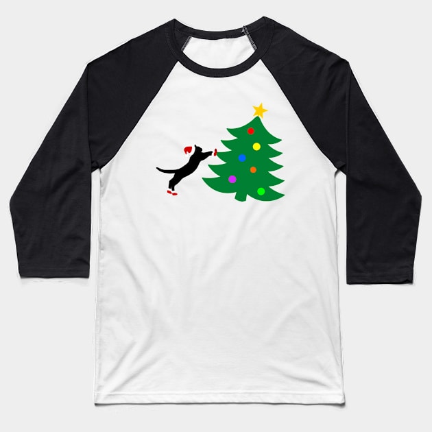 Cat ruining Christmas tree Baseball T-Shirt by Mandz11